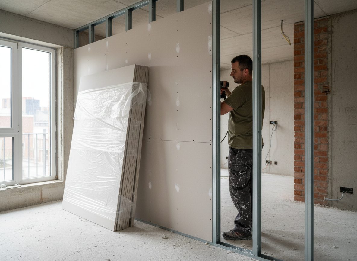 Pose de plaques de Gyproc sur ossature métallique